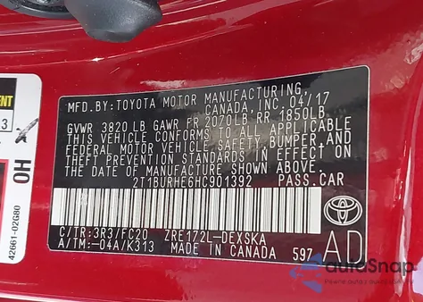 2017 Toyota Corolla Se from USA, damaged, VIN 2T1BURHE6HC901392